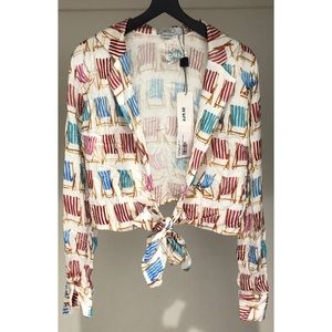 PatBo Beach Chair Print Tie Front Crop Top